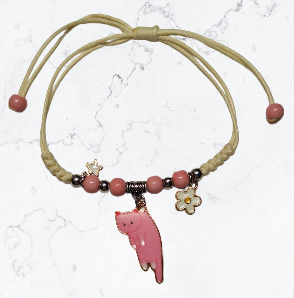 Dangling Pink Cat Bracelet
